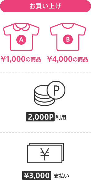 お買い上げ時に2,000ポイント利用、3,000円お支払い