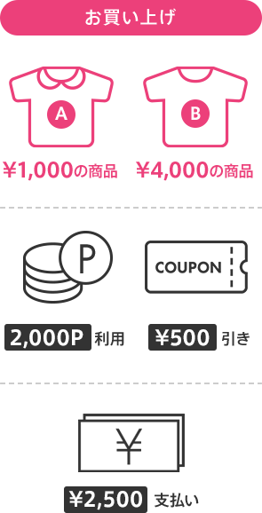 お買い上げ時に2,000ポイントと500円引きクーポンを利用、2,500円お支払い