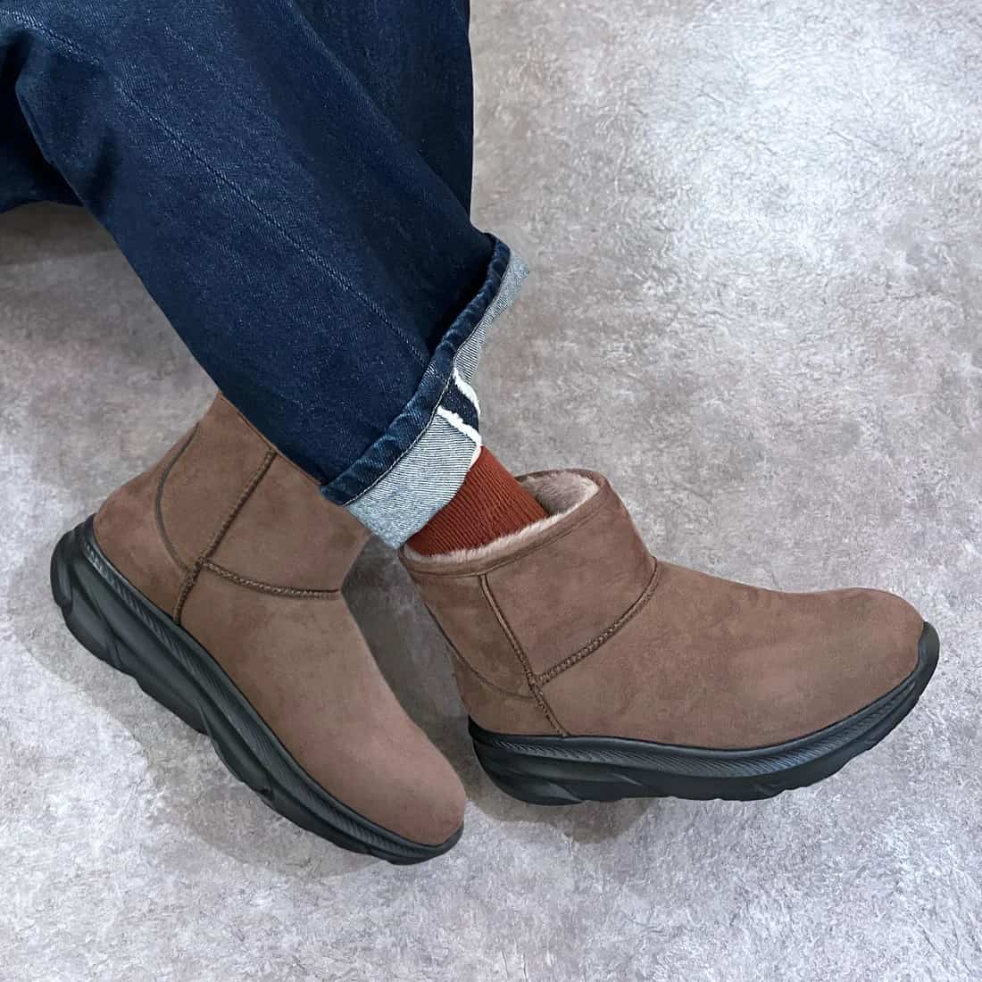 撥水エコファースリッポンブーツ(ブラウンスエード)