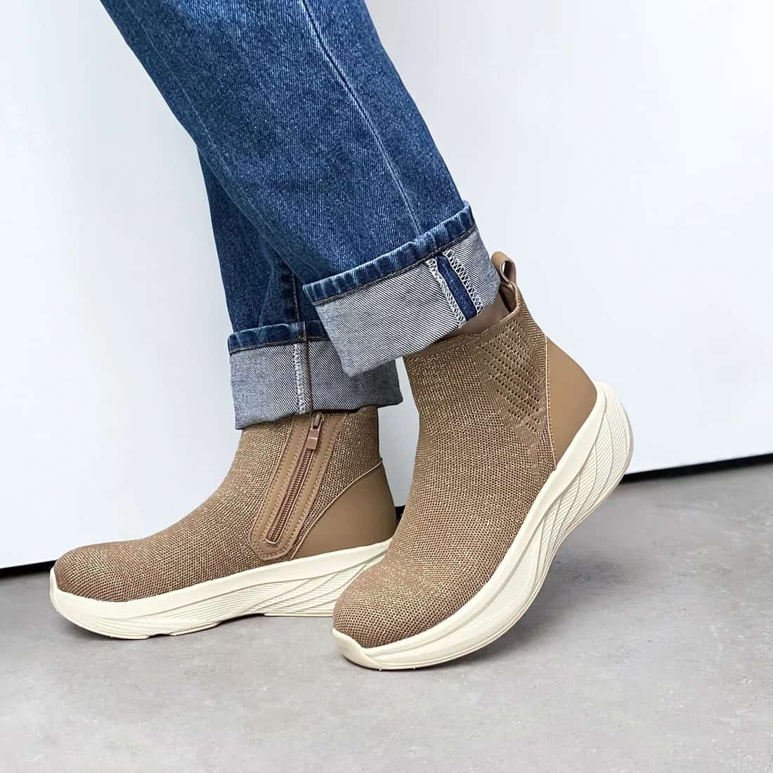 撥水サイドジップニットブーツ(ベージュメタリック)