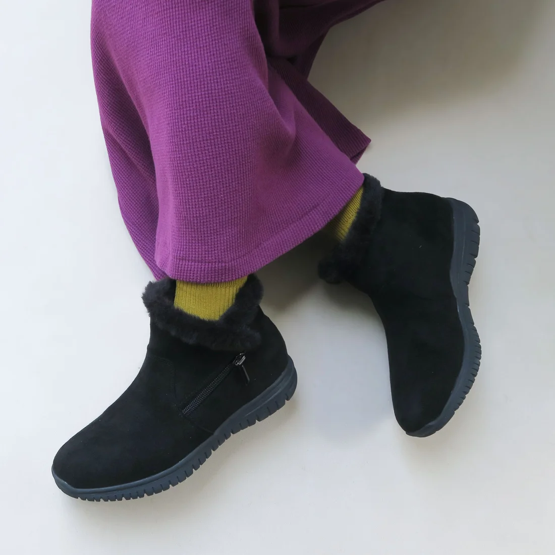 軽量サイドファスナーボアブーツ(ブラックスエード)