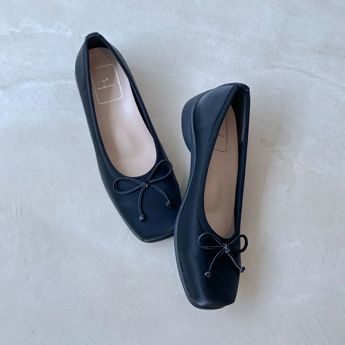 晴雨兼用スクエアトゥバレエシューズ(ブラック)