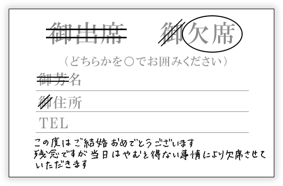 はがき 裏面 欠席の場合