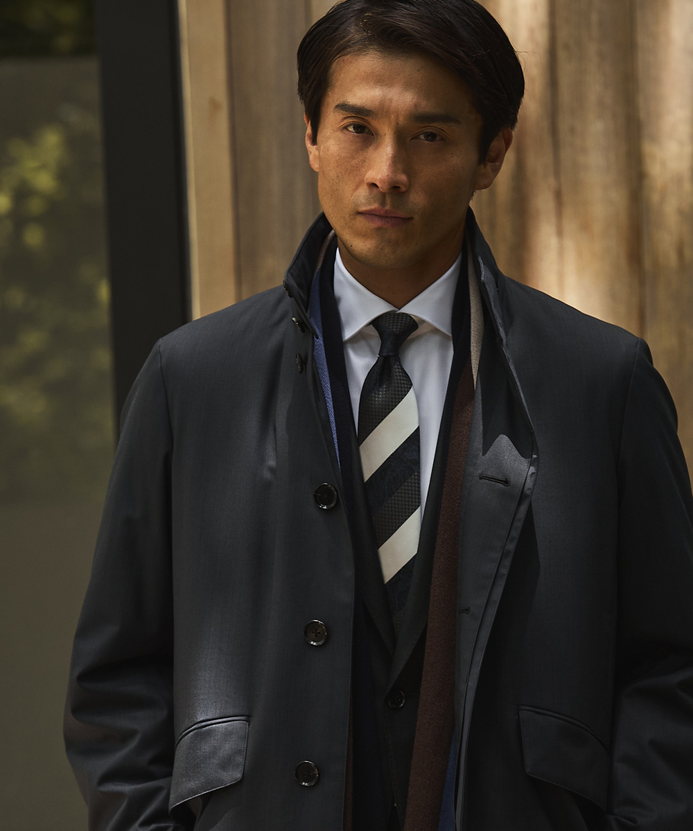 【高級】ダーバン ロロピアーナ生地 デザインボタン ブラック ビジネスコート 高級】ダーバン ロロピアーナ生地 デザインボタン ブラック