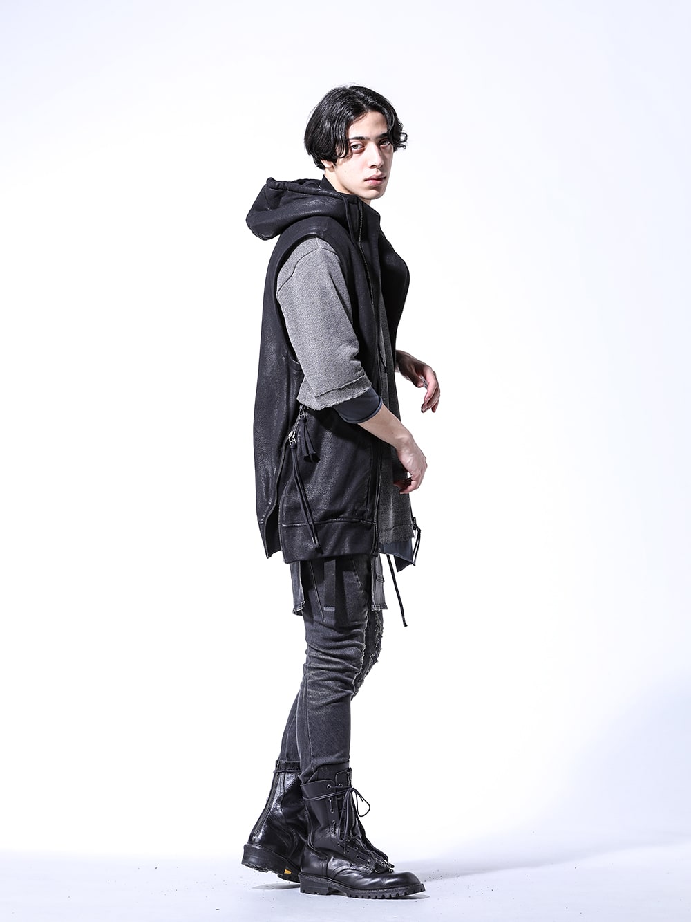 d.hygen 無撚糸裏毛コーティングフーデットベスト D.HYGEN - Non-ply Yarn Lined Coated Hooded Vest 