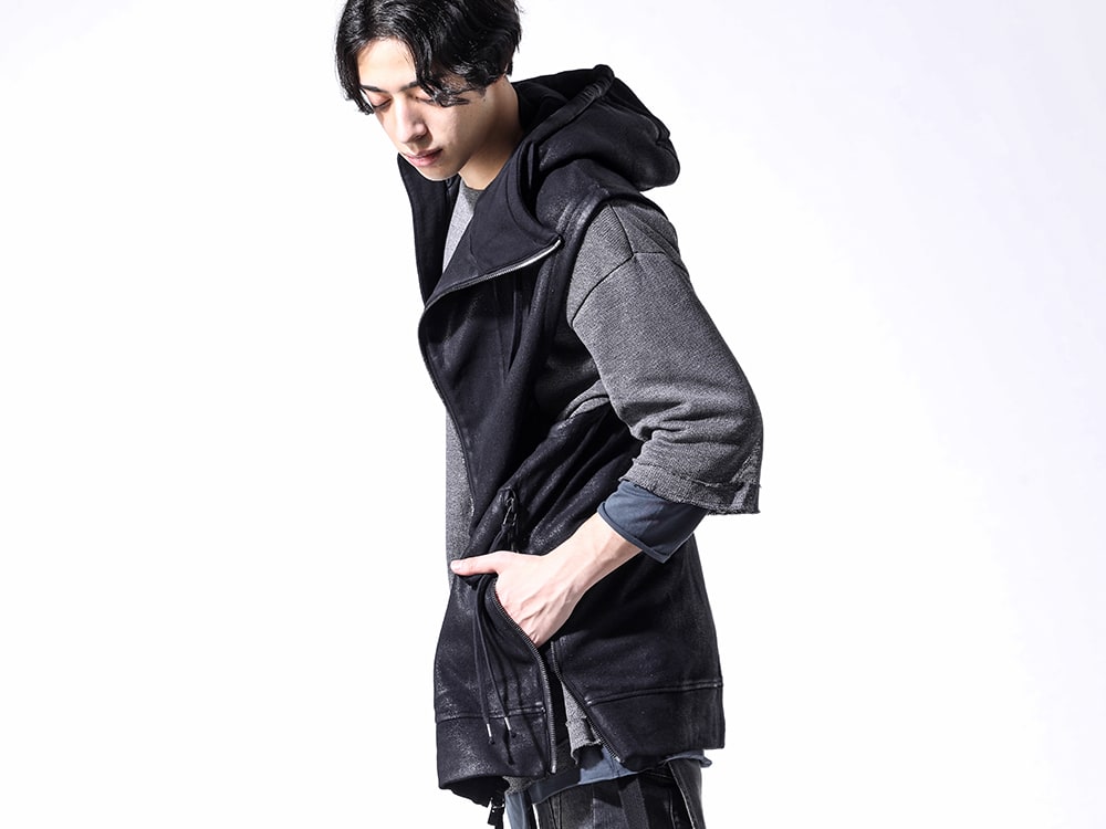 D.HYGEN 24SS(Spring Summer)  - Japanese and rayon knit - ST101-0424S Untwisted Fleece-Line Coated Hooded Vest ST101-1124S Washi x Rayon Knit Layered T-Shirt 2-002
