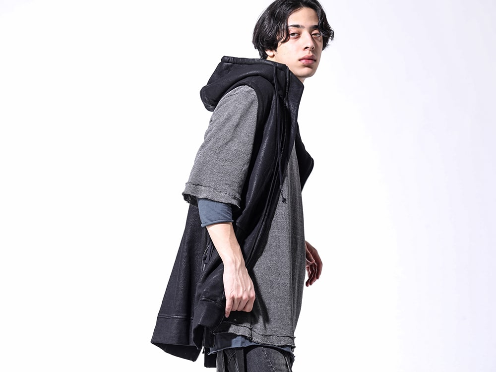 D.HYGEN 24SS(Spring Summer)  - Japanese and rayon knit - ST101-0424S Untwisted Fleece-Line Coated Hooded Vest ST101-1124S Washi x Rayon Knit Layered T-Shirt 2-003
