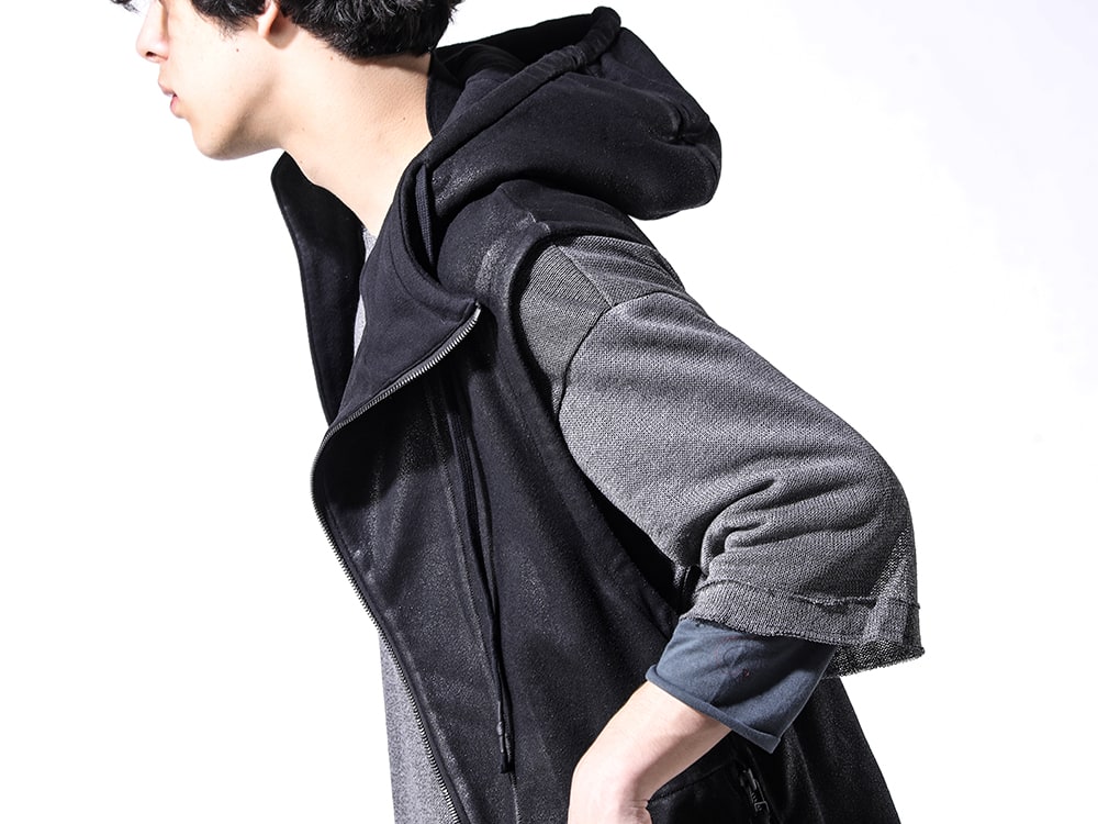 D.HYGEN 24SS(Spring Summer)  - Japanese and rayon knit - ST101-0424S Untwisted Fleece-Line Coated Hooded Vest ST101-1124S Washi x Rayon Knit Layered T-Shirt 2-006