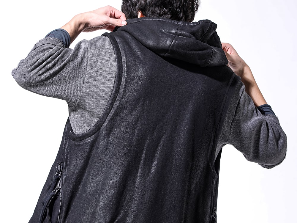 d.hygen 無撚糸裏毛コーティングフーデットベスト D.HYGEN - Non-ply Yarn Lined Coated Hooded Vest 