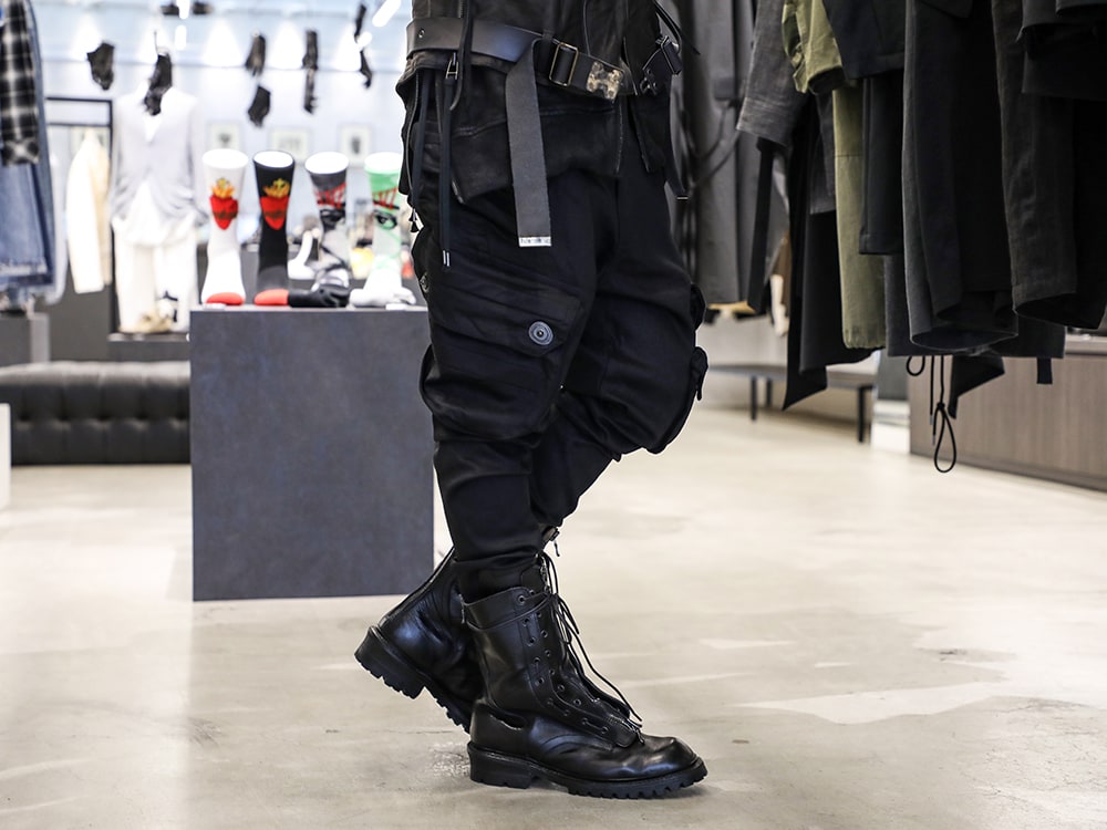 HERENCIA 2024SS ドロスト クロップド ナイロン ベスト 黒 40/-HIGH TWISTED SINGLE JERSEY SIDE DRAPED LONG SLV PO(S
