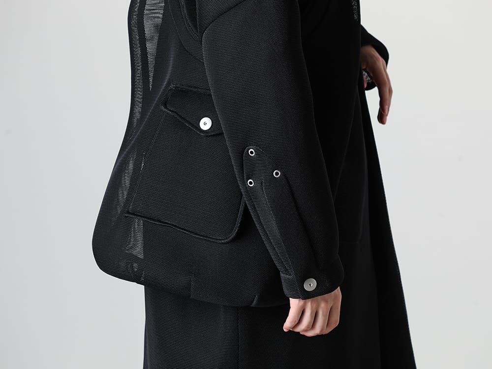 Omar Afridi 24SS  - Single-Breasted Coat with Mesh Material - SS24-CT-101-01 - Pleo Balmacaan Coat Filter Mesh- SS24-BAG-101-03 - Body Shoulder Bag Filter Mesh 2-006