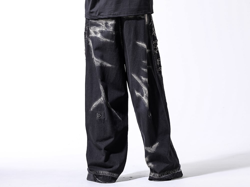 Julius 2024-25AW - JULIUS classic bleached denim and cross-band sandals for summer - 867PAM8-D black(10oz Denim Bleach Wide Pants Black) 867FWM1-L black(Coated Goat Suede Velcro Sandal Black) - 3-003