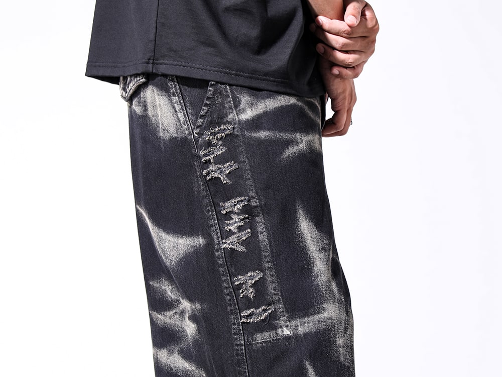 Julius 2024-25AW - JULIUS classic bleached denim and crossband sandals useful in summer - 867PAM8-D black(10oz Denim Bleach Wide Pants Black) - 3-005