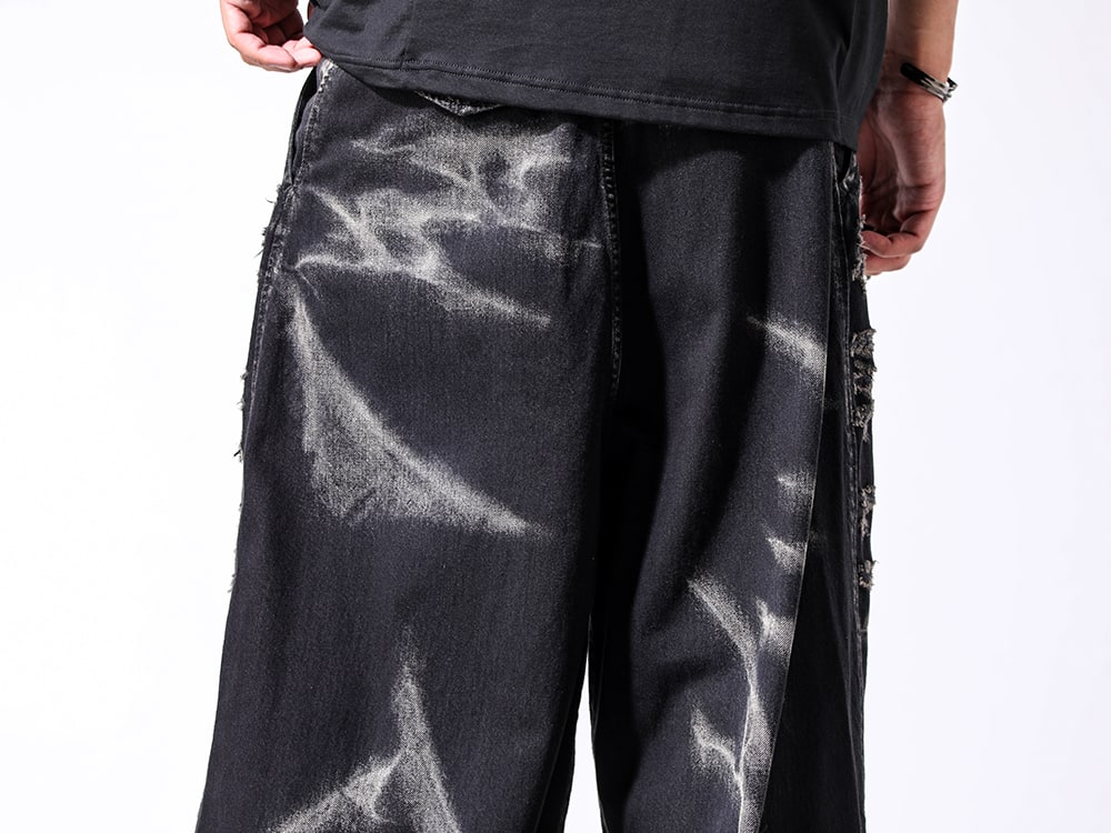 Julius 2024-25AW - JULIUS classic bleached denim and cross-band sandals useful in summer - 867PAM8-D black(10oz Denim Bleach Wide Pants Black) - 3-006