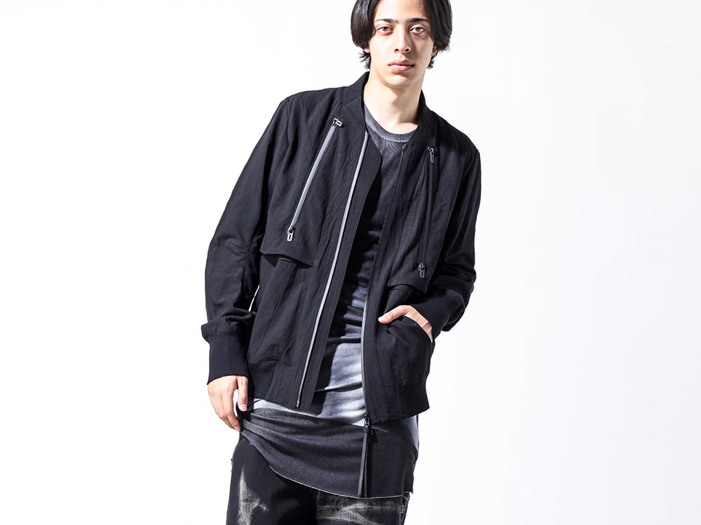 Julius / D.HYGEN 2024-25AW - Bomber jacket featuring material full of D.HYGEN's charm - ST104-0724S(Salt-Shrunk Washed Dobby Border Bomber Jacket) 867CUM8-P( Printed Rayon Stretch Rib Short Sleeve T-shirt) - 2-001