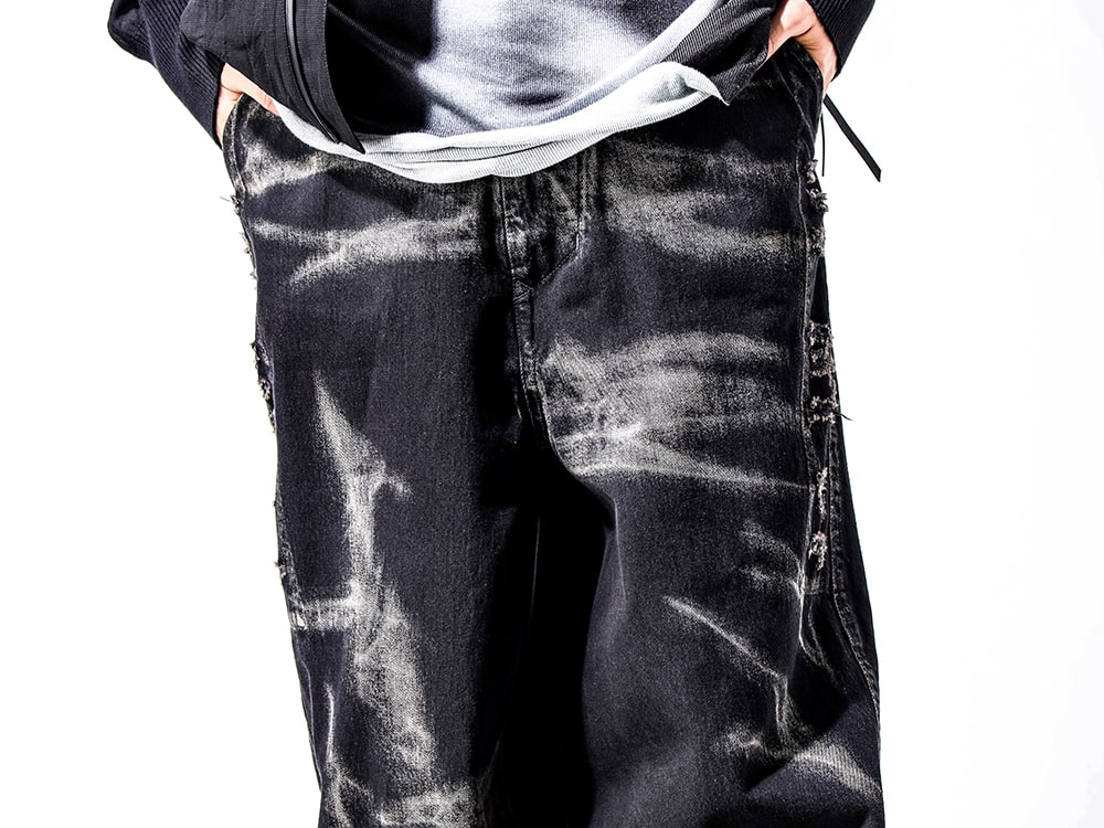 Julius 2024-25AW - Combat boots that go well with damaged bleach wide pants - 867PAM8-D black(10oz Denim Bleach Wide Pants Black) - 3-004