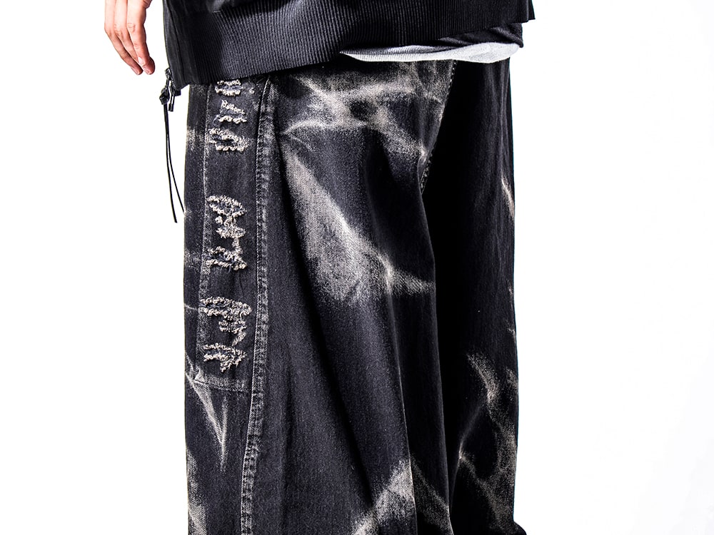 Julius 2024-25AW - Combat boots that go well with damaged bleach wide pants - 867PAM8-D black(10oz Denim Bleach Wide Pants Black) - 3-005