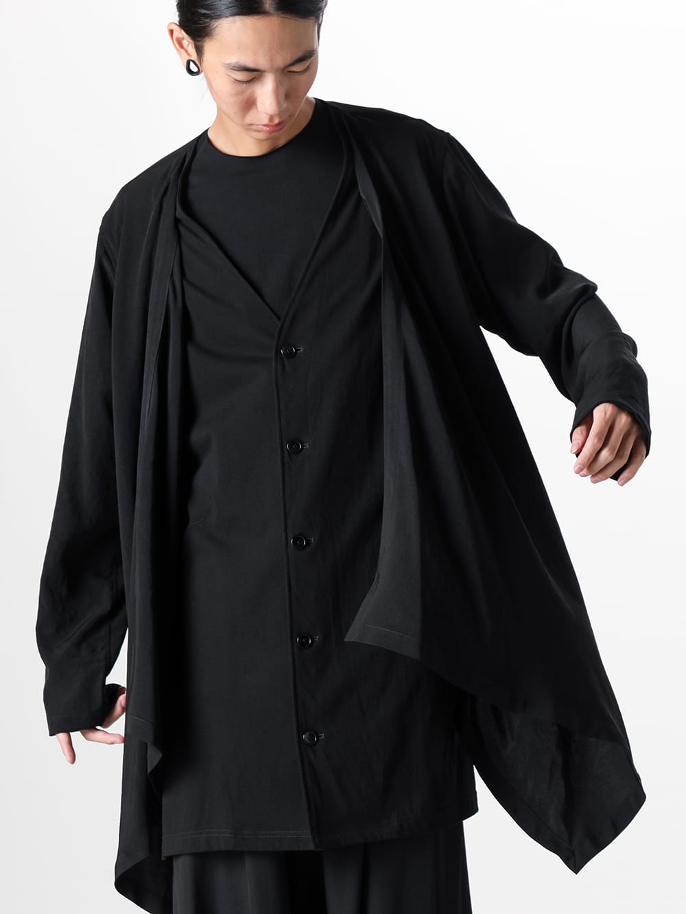 Ground Y - Ground Y - 24-25AW - Ground Y 2024-25AW Collection styling No.2 - GO-T03-817 black - Front Double Flutter Cardigan 2-002