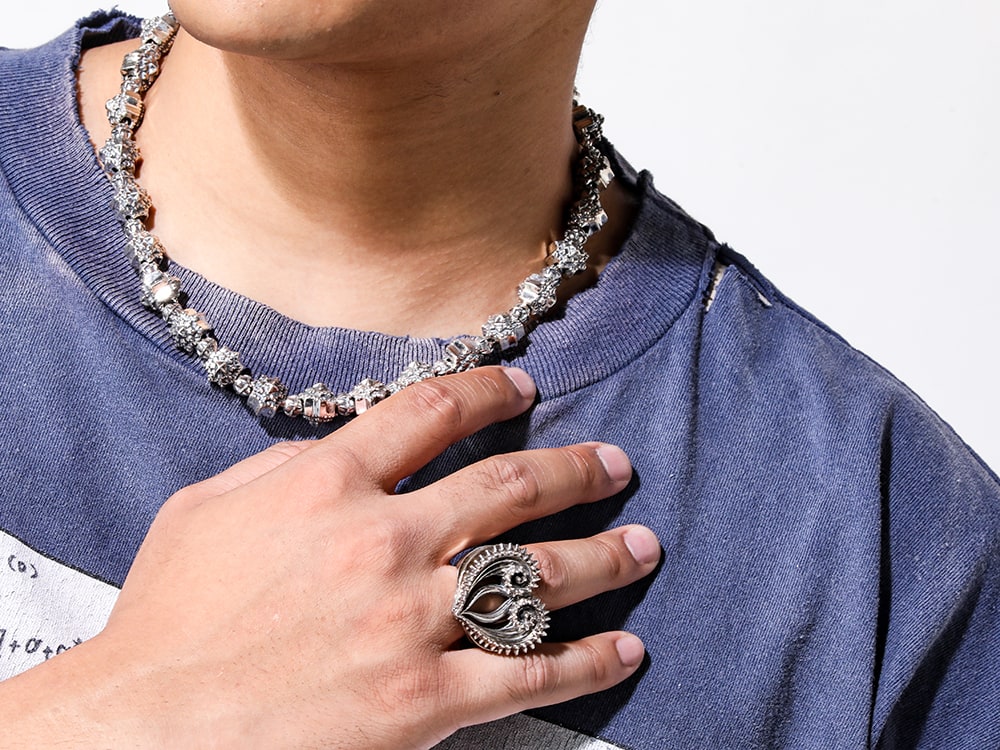 Natural Instinct 2024-25AW - Maison MIHARA YASUHIRO's new souvenir jacket featuring tiger embroidery, a symbol of Japanese culture - NI-N-02-M(Flower element Choker) NI-R-20(SOURCE Ring) - 2-010