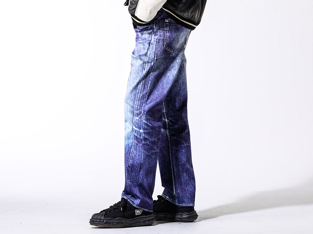 Maison Mihara Yasuhiro / Talking About the Abstraction 2024-25AW - Functional, stress-free denim print easy pants with a focus on aesthetic and utility - NTP-PT-001(Denim Print Staright Pants) A08FW735 black/black(BLAKEY Original Sole Canvas Low Cut Sneaker Black/Black) - 3-002