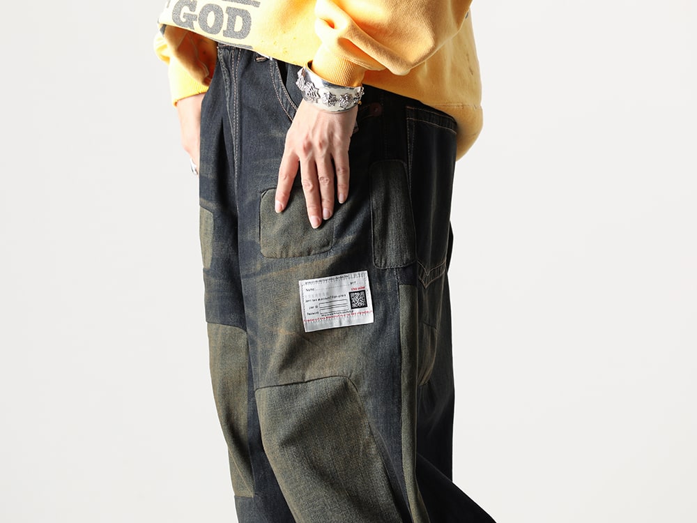 メゾン ミハラヤスヒロ 2024-25AW - パッチワークデザインが魅力的なデニムパンツとボリュームがあるシックな同系色のスニーカー - A13PT024(Patchwork Jeans) - 3-005