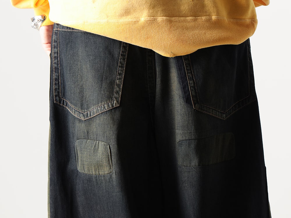 メゾン ミハラヤスヒロ 2024-25AW - パッチワークデザインが魅力的なデニムパンツとボリュームがあるシックな同系色のスニーカー - A13PT024(Patchwork Jeans) - 3-006