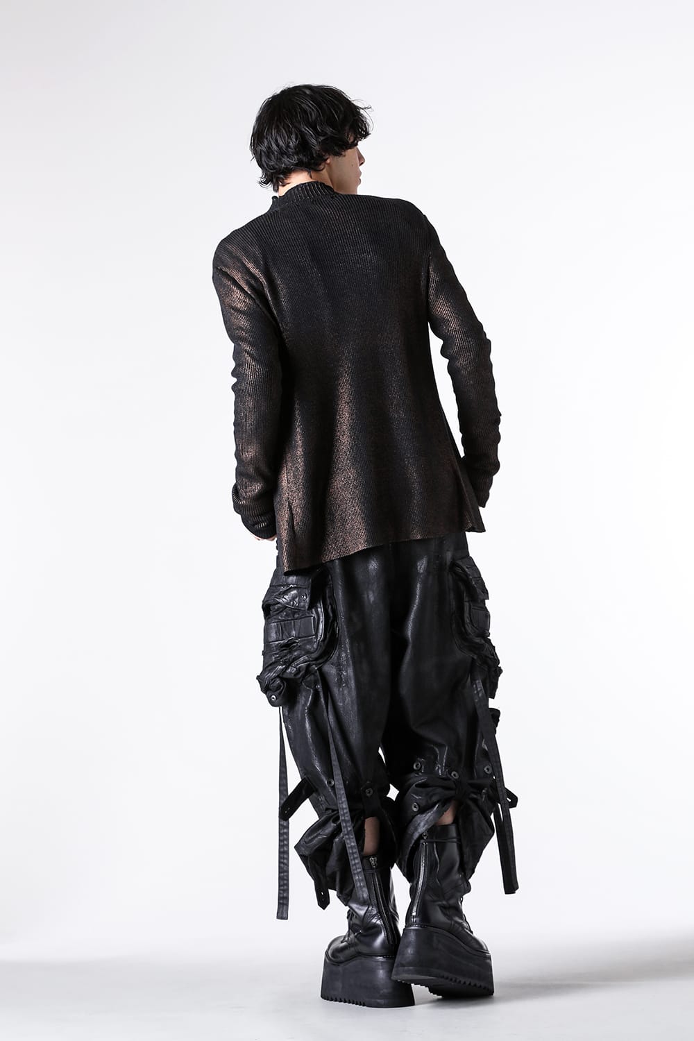 ユリウス 2025-26AW スタイリング - コーティング×クラッシュ加工のバギーガスマスクパンツ - 917PAM1-C black(Coated 12oz Denim Pants Black) - 24-003