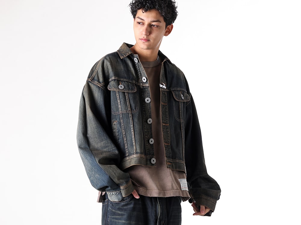 Maison MIHARA YASUHIRO 2025SS - Maison MIHARA YASUHIRO 2Way Denim Jacket: Versatile Styling - A14BL021 indigo(BOTH FRONTS DENIM JACKET INDIGO) A13TS602 brown(Sun Faded Tee Brown) - 2-004
