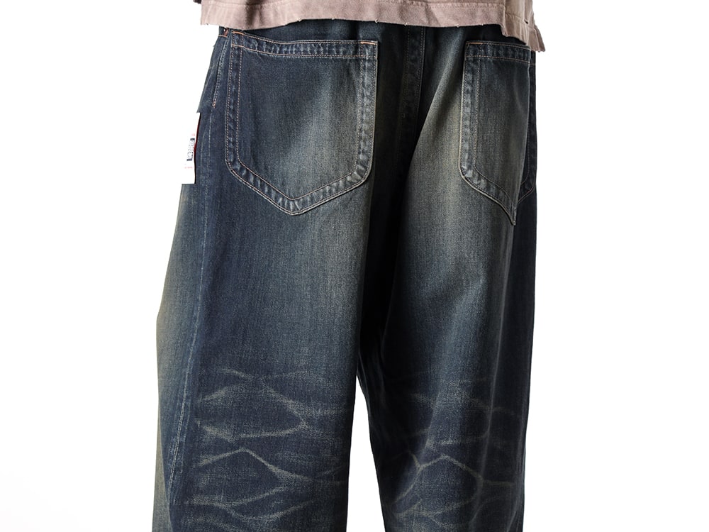 Maison MIHARA YASUHIRO 2025SS - Wide Denim Pants with Rich Texture and Vintage Sole Sneakers - A14PT023 indigo(AMATEUR SEWN WIDE JEANS INDIGO) - 3-006