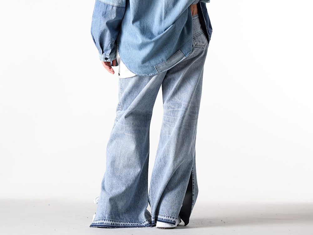 FDMTL / MIHARA YASUHIRO 2025SS - FDMTL Signature Used Processing Denim Pants & Maison MIHARA YASUHIRO PETERSON Original Sneakers - FA25/WMF11(WOMENS FIT FLARE DENIM LIGHT WASH) A01FW702 Black(PETERSON Original Sole Canvas Low Cut Sneaker Black) - 3-003