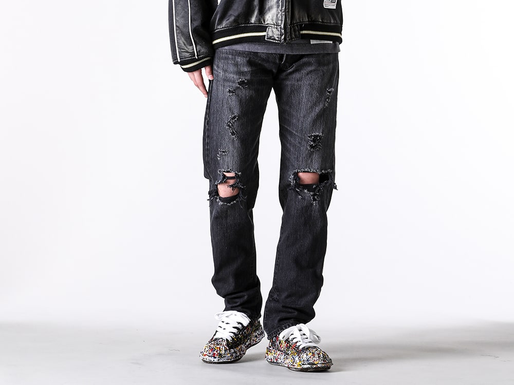 maison mihara yasuhiro 2025SS - Vintage-Like Straight Denim - G14PT038 Black(Denim Straight Pants Black) A14FW738 Black(BLAKEY / original sole sputtering canvas Low-Top sneaker Black) - 3-001