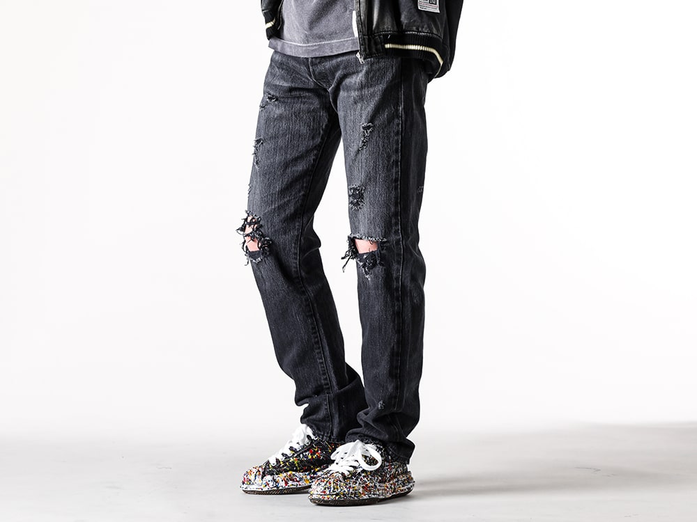 maison mihara yasuhiro 2025SS - Vintage-Like Straight Denim - G14PT038 Black(Denim Straight Pants Black) A14FW738 Black(BLAKEY / original sole sputtering canvas Low-Top sneaker Black) - 3-002
