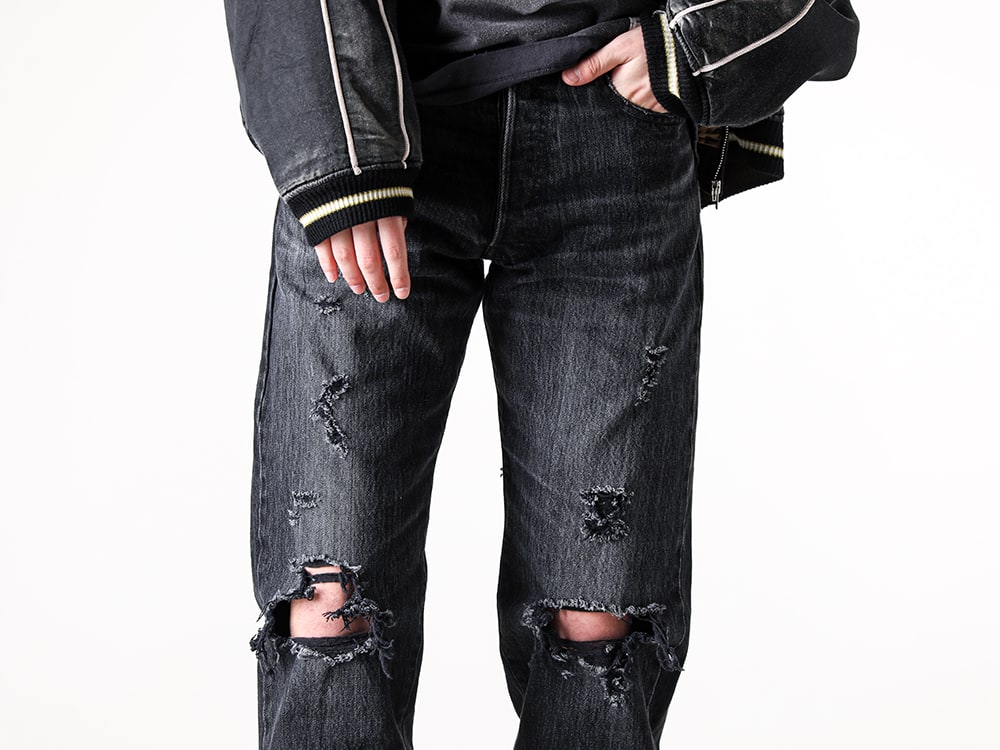 KAMIYA 2025SS - Vintage-Like Straight Denim - G14PT038 Black(Denim Straight Pants Black) - 3-004