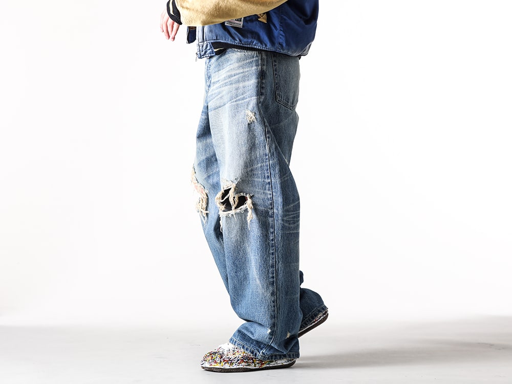 maison mihara yasuhiro 2025SS - Stylishly Wearable Wide Denim Pants - G14PT036 Indigo(Denim Wide Pants Indigo) A14FW738 White(BLAKEY / original sole sputtering canvas Low-Top sneaker White) - 4-002