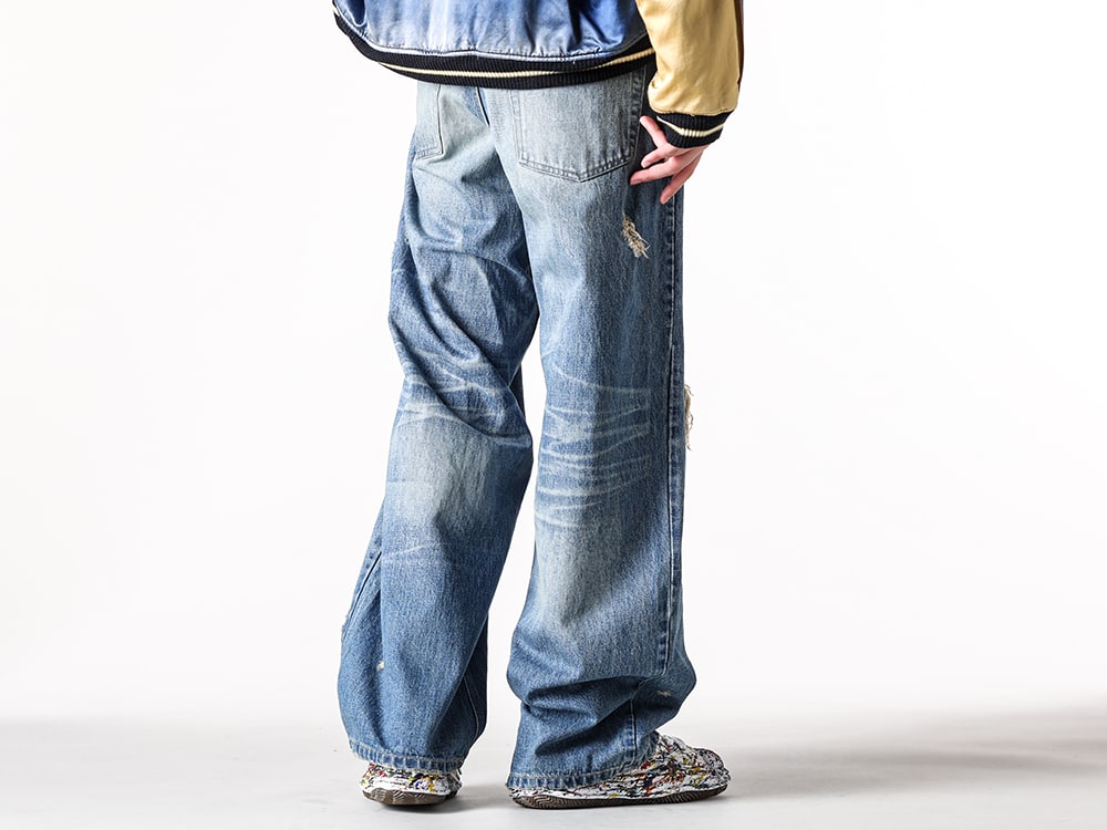 maison mihara yasuhiro 2025SS - Stylishly Wearable Wide Denim Pants - G14PT036 Indigo(Denim Wide Pants Indigo) A14FW738 White(BLAKEY / original sole sputtering canvas Low-Top sneaker White) - 4-003