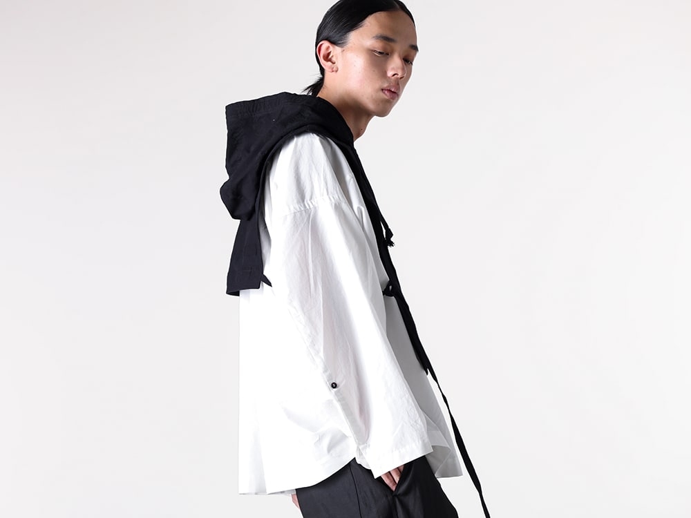 JAN-JAN VAN ESSCHE 2025SS - Spring Coat with a Lustrous and Flowing Drape - HOODPIECE 1(Hooded Collar Piece) TUNIC 38(Oversized Long Sleeve Tunic With Roll-Up Sleeves) - 2-009