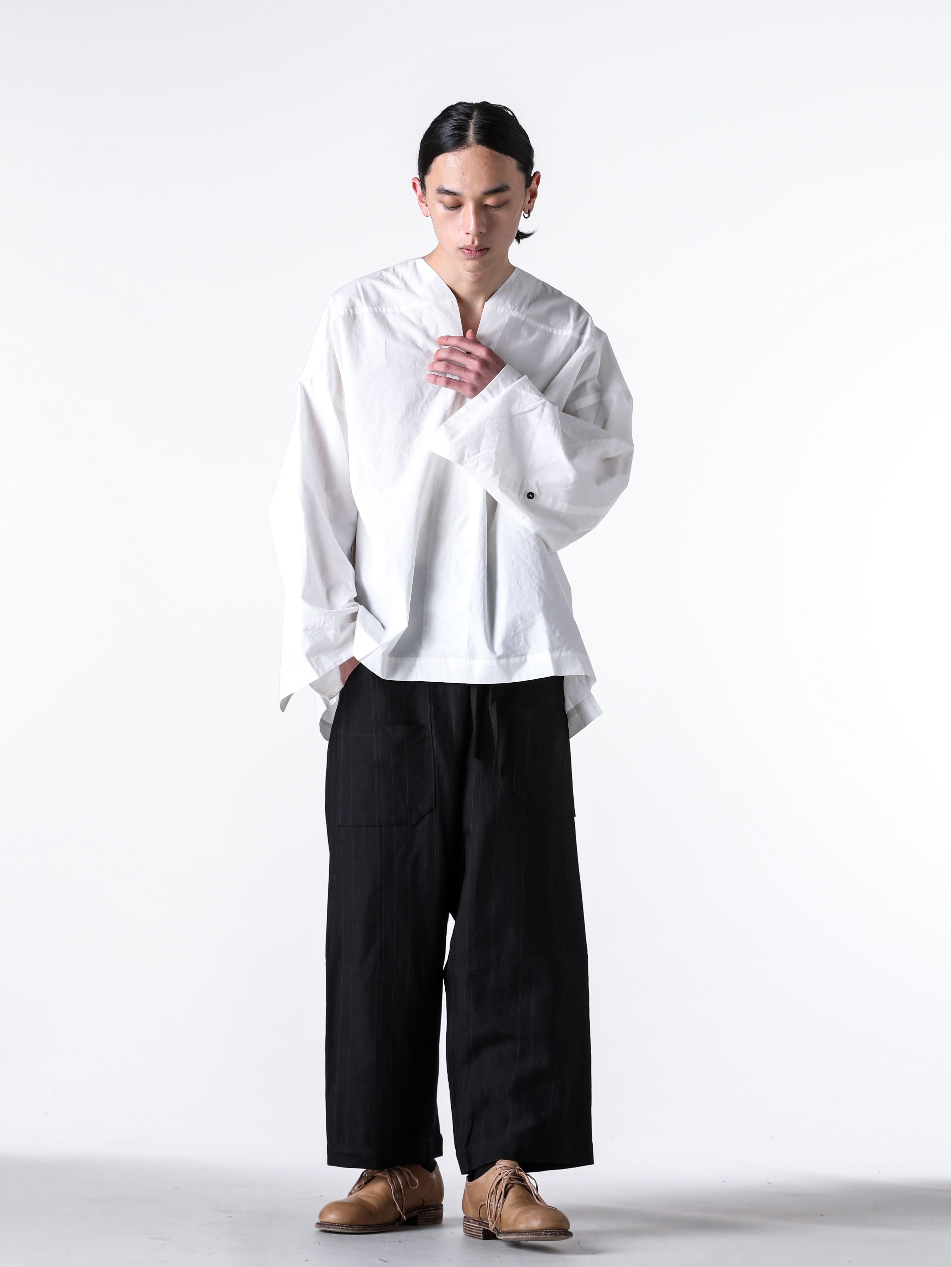 JAN-JANVANESSCHE - 2025SS Tops - Oversized Long Sleeve Tunic With Roll-Up Sleeves （White） - TUNIC 38-Cotton Hemp Poplin 1-0010