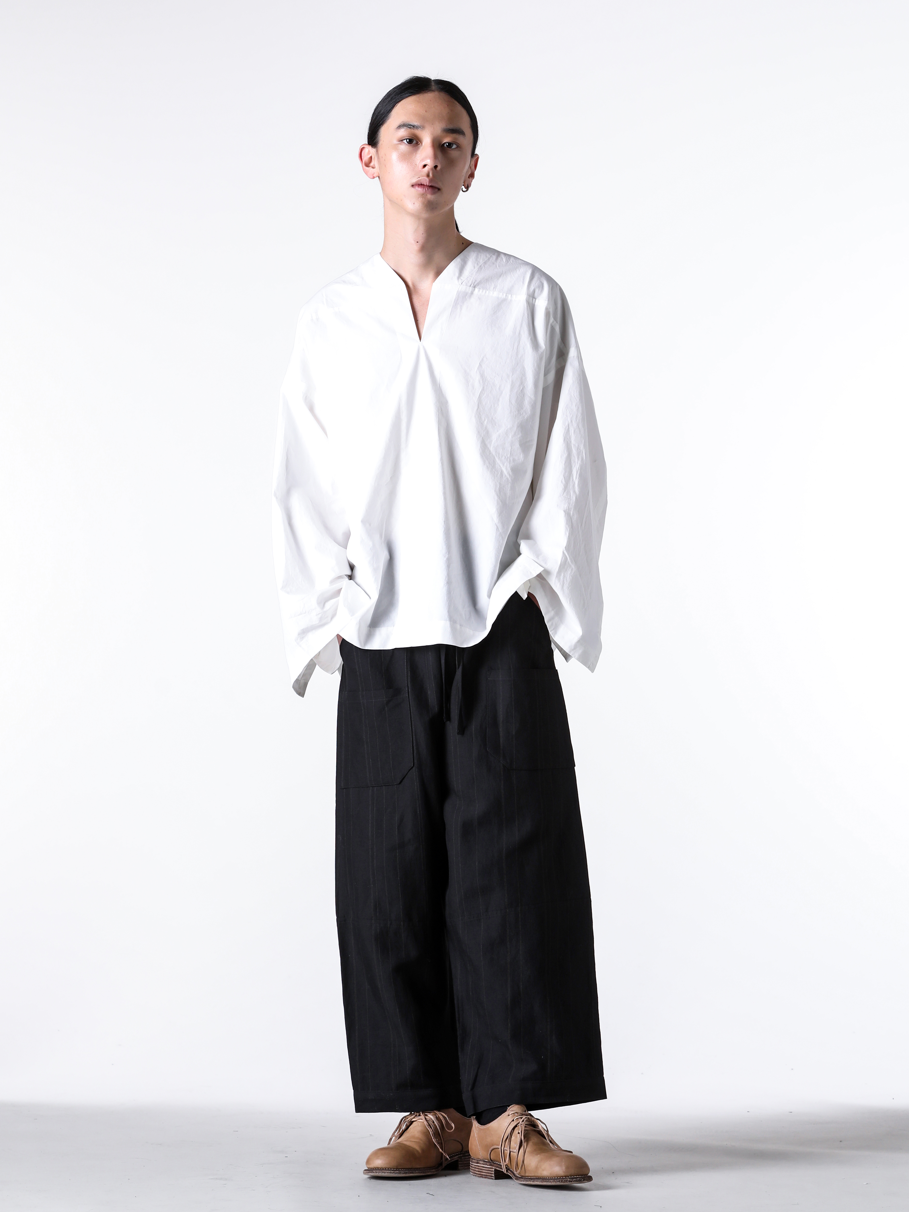 JAN-JANVANESSCHE - 2025SS Tops - Oversized Long Sleeve Tunic With Roll-Up Sleeves （White） - TUNIC 38-Cotton Hemp Poplin 1-0012