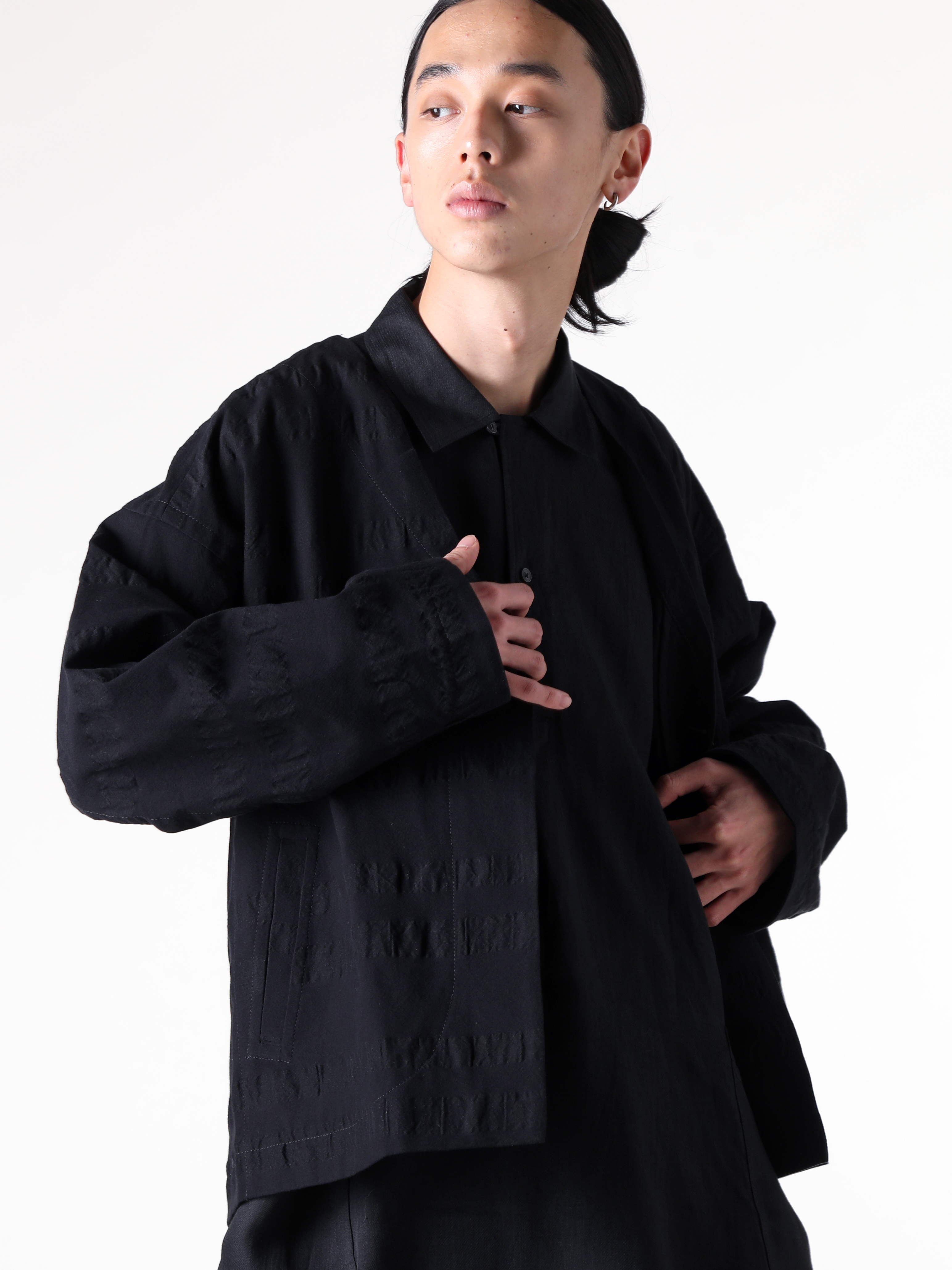 JAN-JANVANESSCHE - 2025SS Tops - Unlined Collarless Blazer （Black） - JACKET 59-Broad Stripe Cloth 1-005