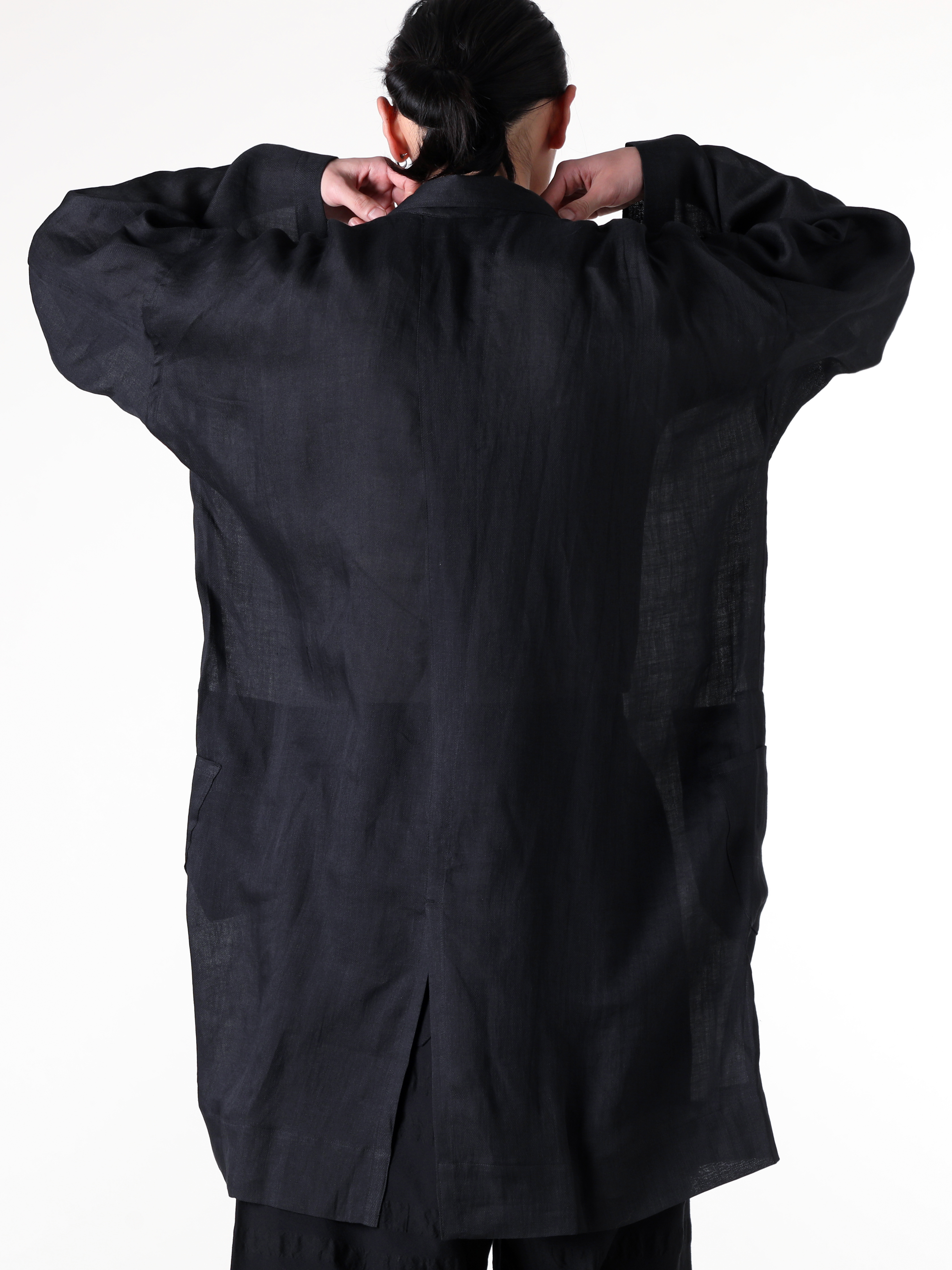 JAN-JANVANESSCHE - 2025SS Tops - Long Tunic With Patched Pockets （Black） - TUNIC 39-Fine Cavalry Twill 1-008