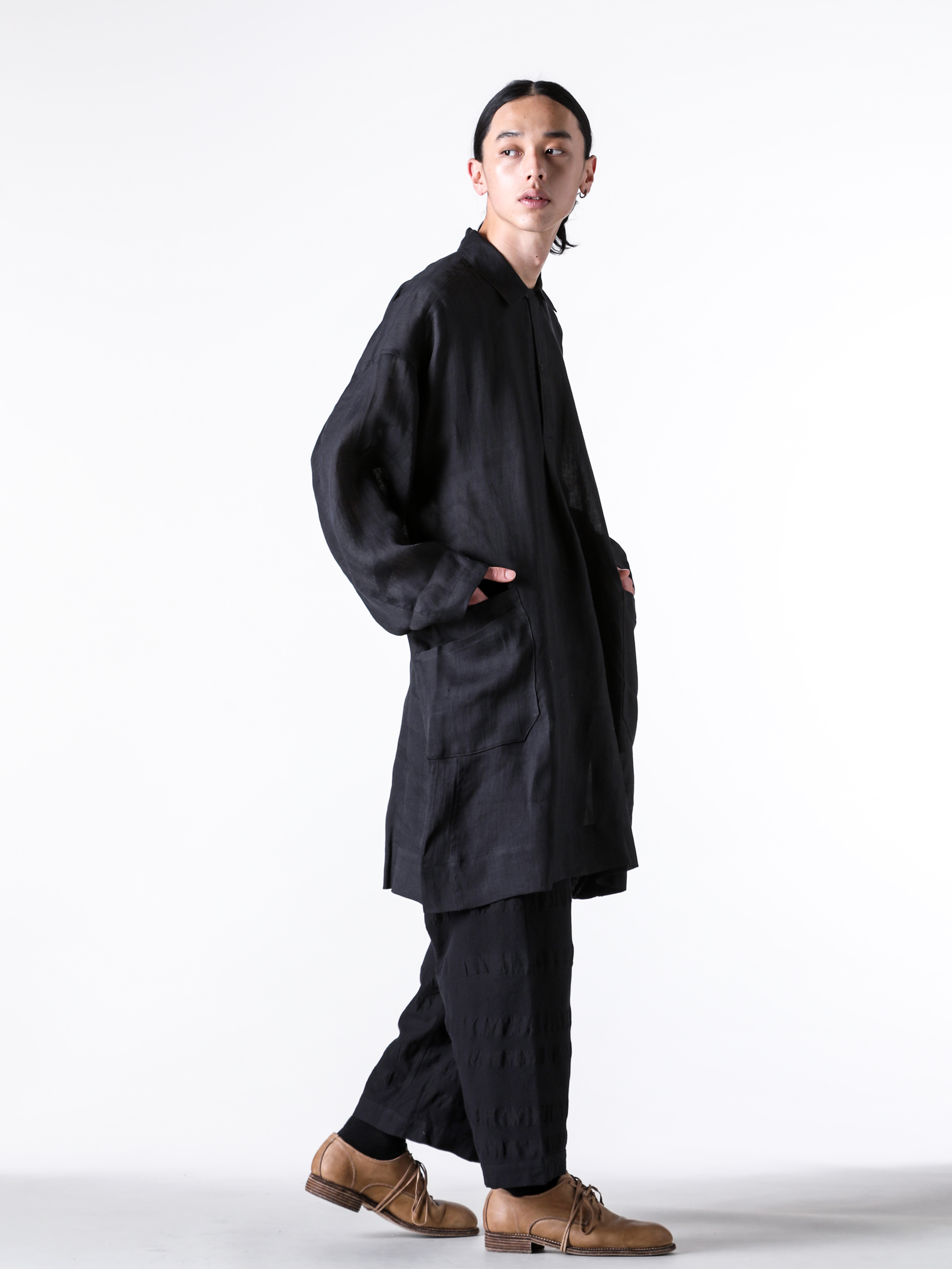 JAN-JANVANESSCHE - 2025SS Tops - Long Tunic With Patched Pockets （Black） - TUNIC 39-Fine Cavalry Twill 1-009