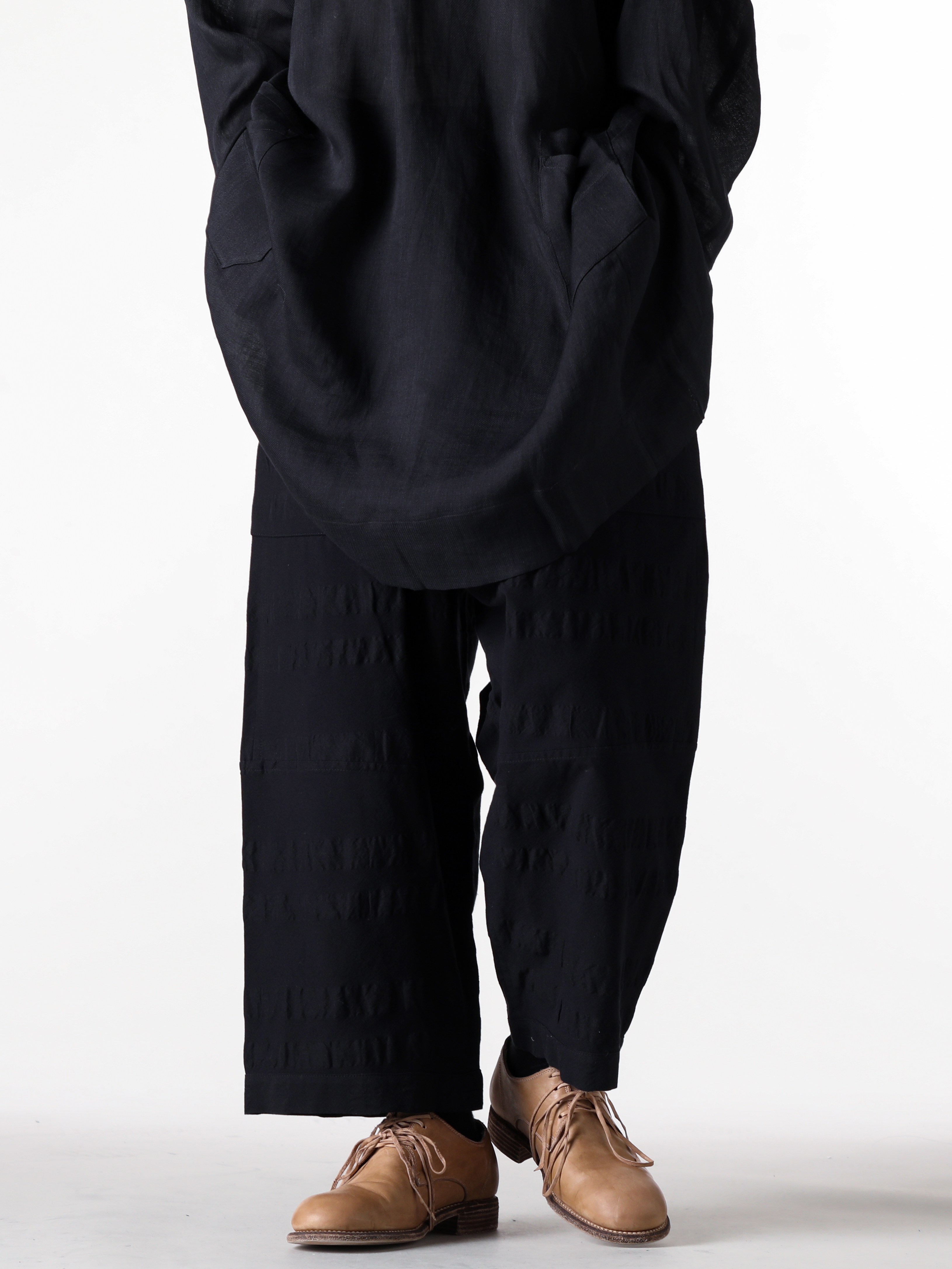 JAN-JANVANESSCHE - 2025SS Pants - Loose Fit Trousers With Elastic Waistband - Broad Stripe Cloth （Black） - TROUSERS 86-Broad Stripe Cloth 2-001