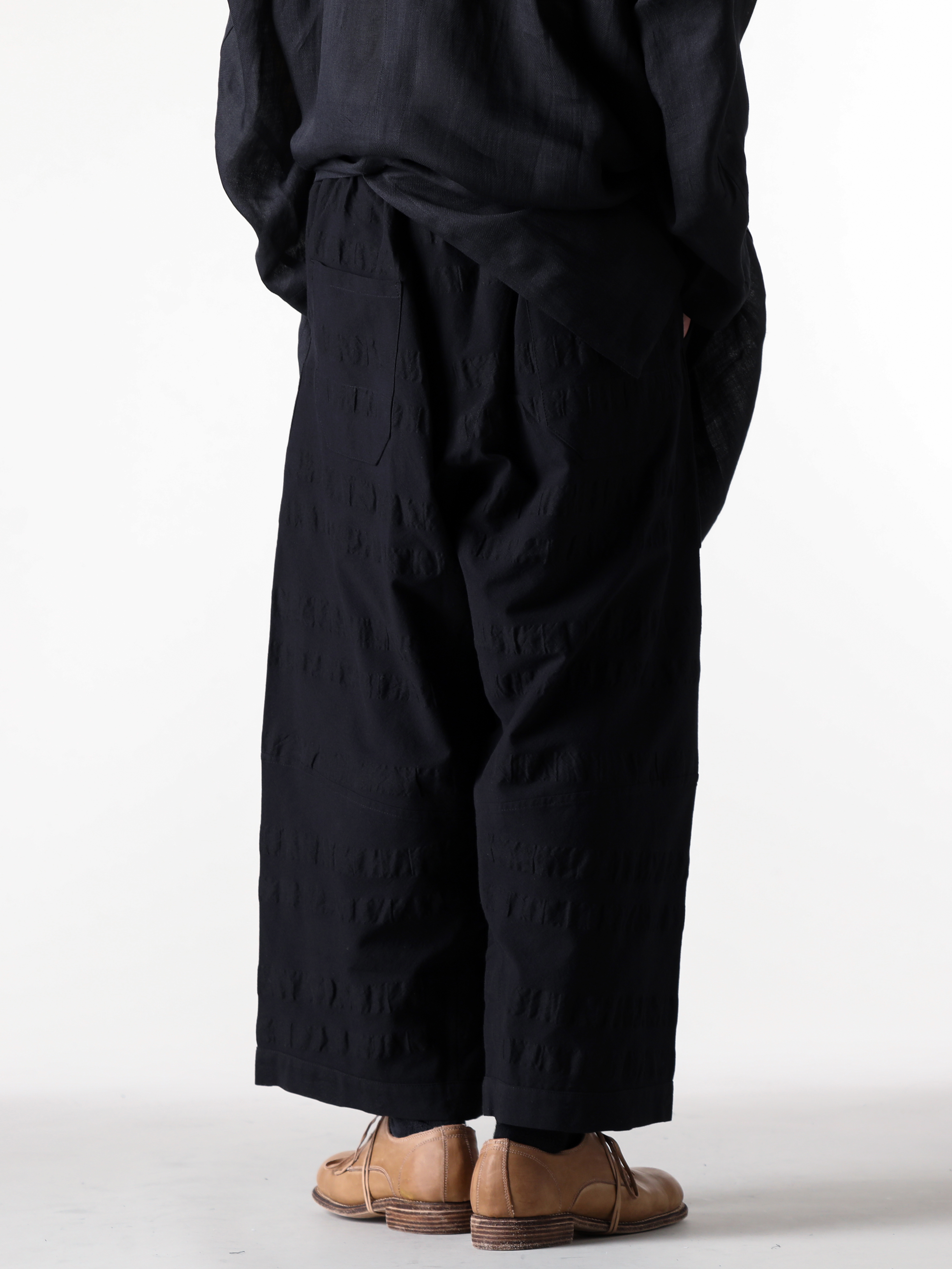 JAN-JANVANESSCHE - 2025SS Pants - Loose Fit Trousers With Elastic Waistband - Broad Stripe Cloth （Black） - TROUSERS 86-Broad Stripe Cloth 2-002