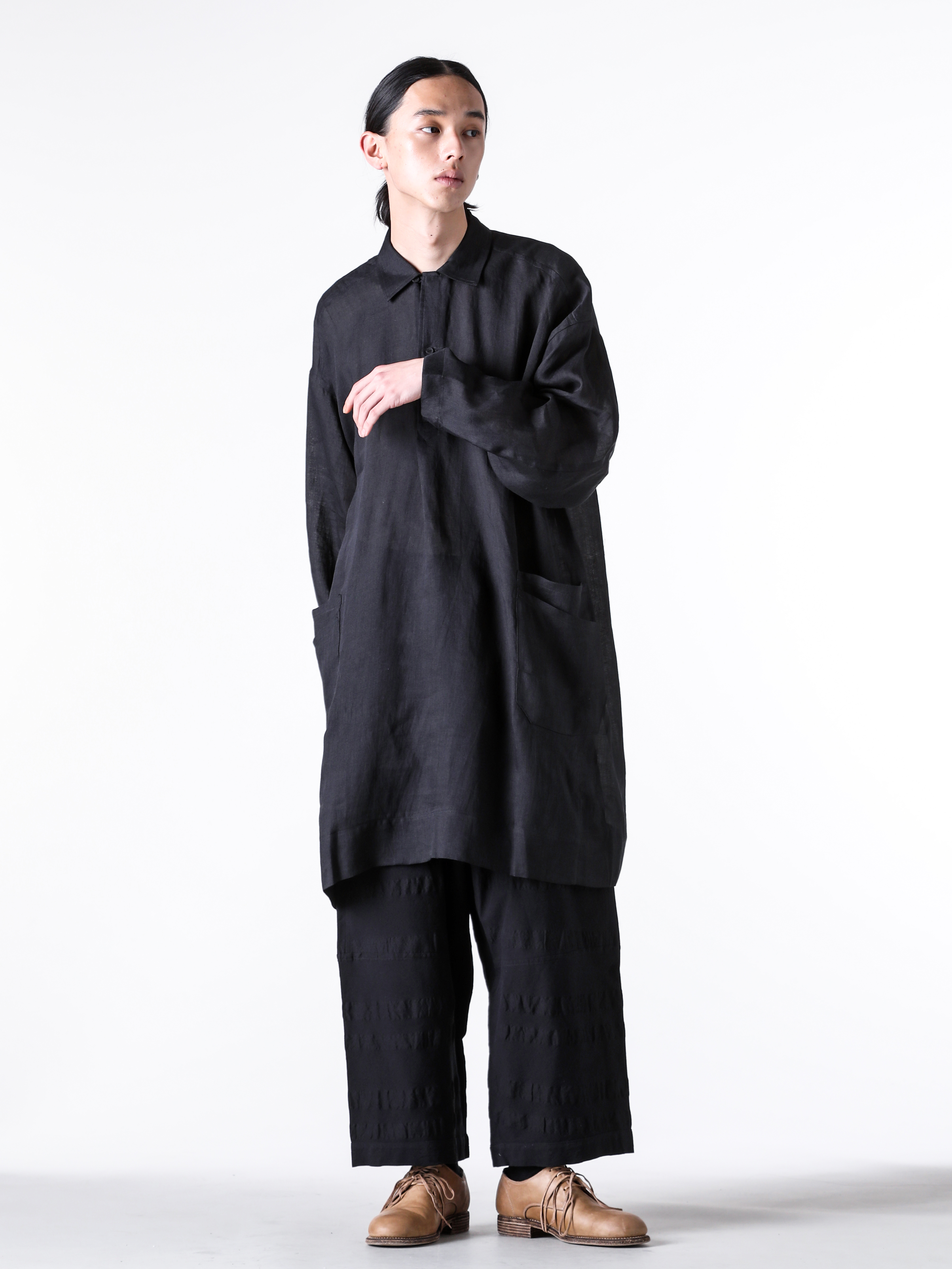 JAN-JANVANESSCHE - 2025SS Pants - Loose Fit Trousers With Elastic Waistband - Broad Stripe Cloth （Black） - TROUSERS 86-Broad Stripe Cloth 2-003