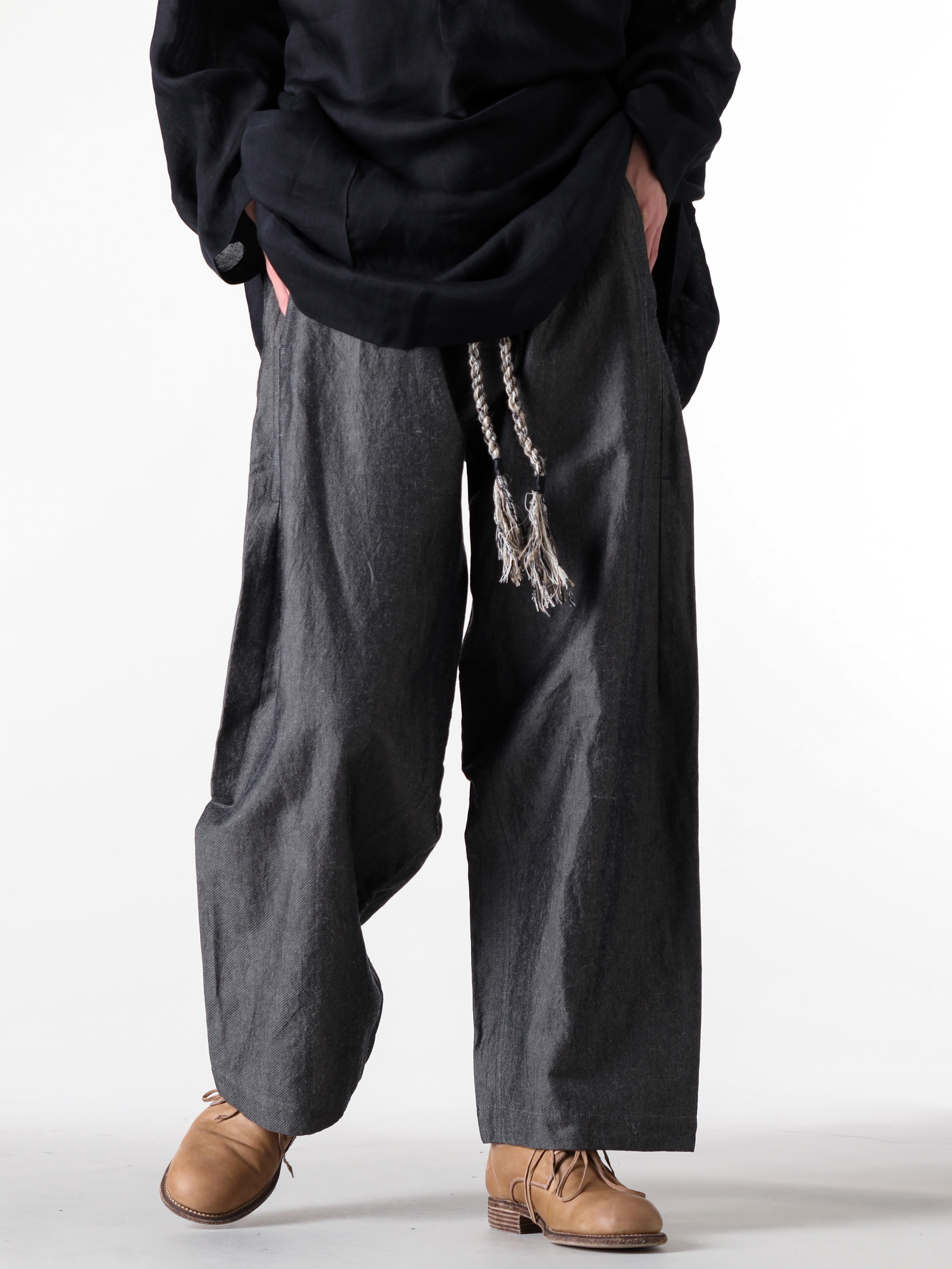 JAN-JANVANESSCHE - 2025SS Pants - Oversized 6-Pocket Workwear Style Trousers - Cavalry Twill （Tar Black） - TROUSERS 84-Cavalry Twill 2-007