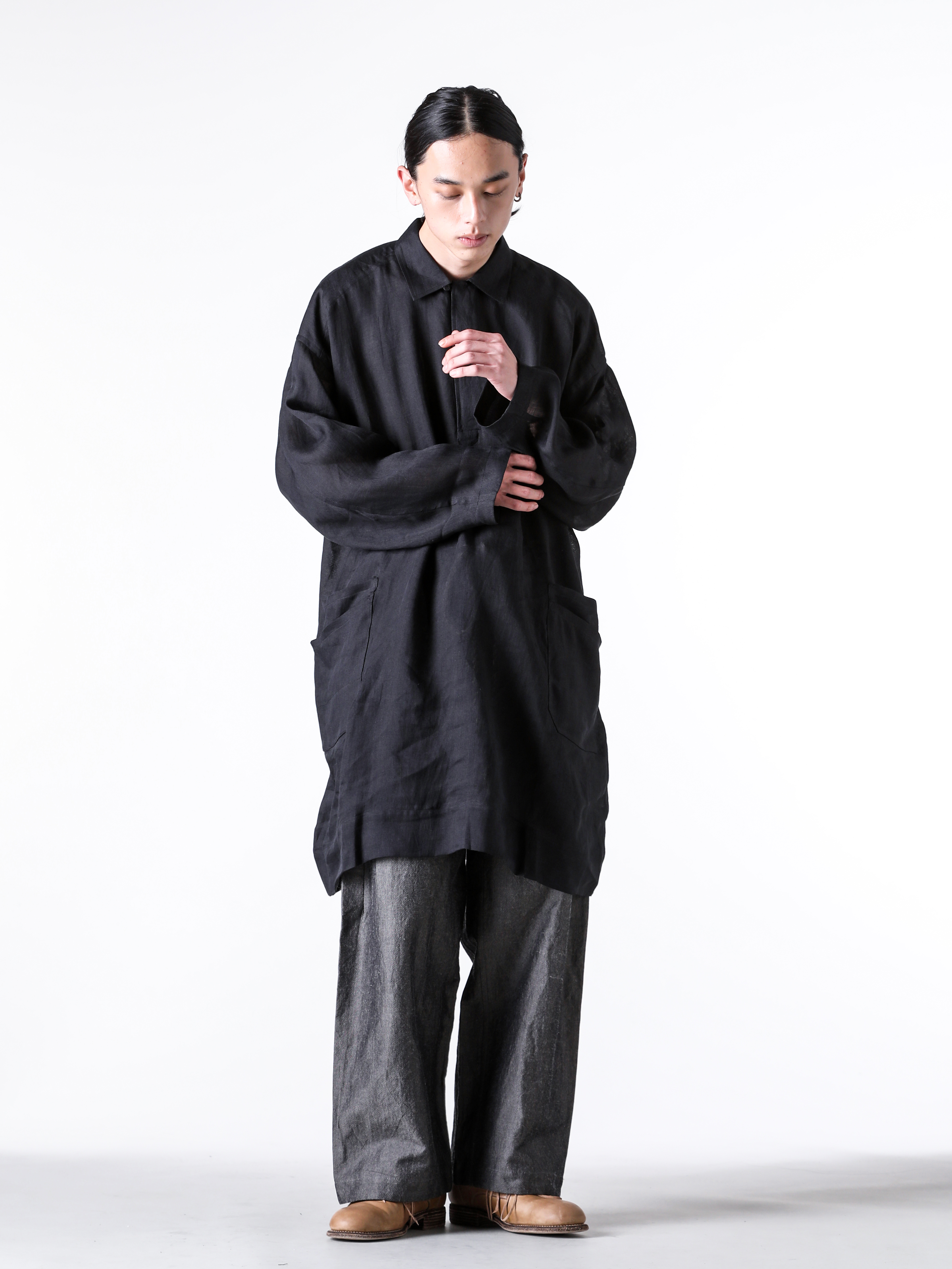 JAN-JANVANESSCHE - 2025SS Pants - Oversized 6-Pocket Workwear Style Trousers - Cavalry Twill （Tar Black） - TROUSERS 84-Cavalry Twill 2-008