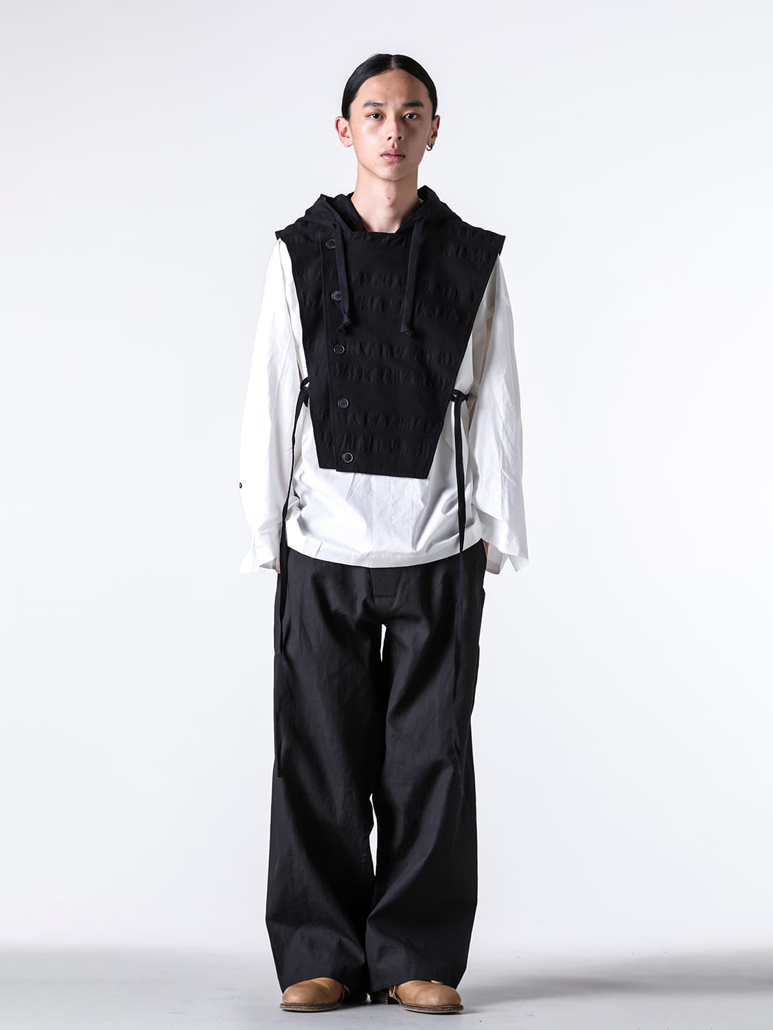 JAN-JANVANESSCHE - 2025SS - Accessories  - Hooded Collar Piece （Black） - HOODPIECE 1-Broad Stripe Cloth 3-001