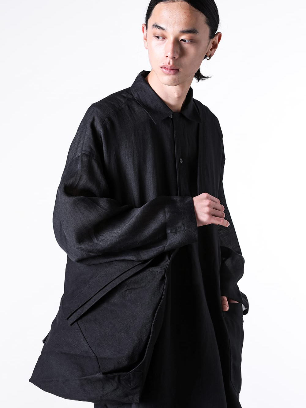 JAN-JANVANESSCHE - 2025SS - Accessories  - Small Carrier Bag With Adjustable Strap （Black） - BAG 39-Paper Cotton Canvas 3-003