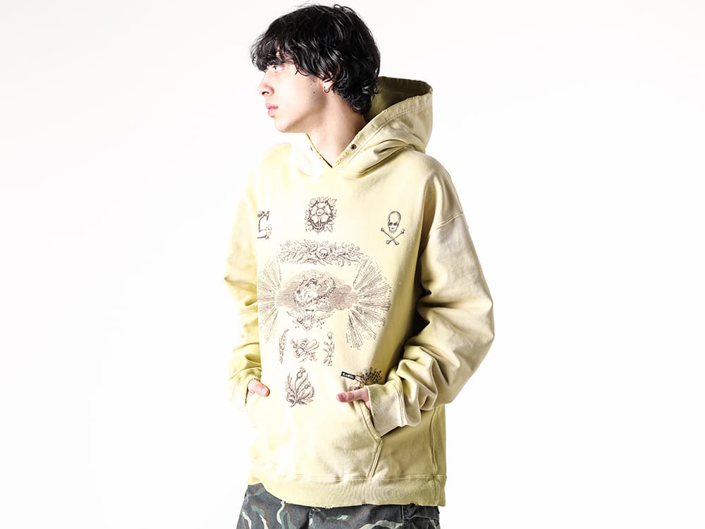 KAMIYA - 2025SS  - G14HD077 - “ADVERTISING ART” Distressed Sweat Hoodie 1-004