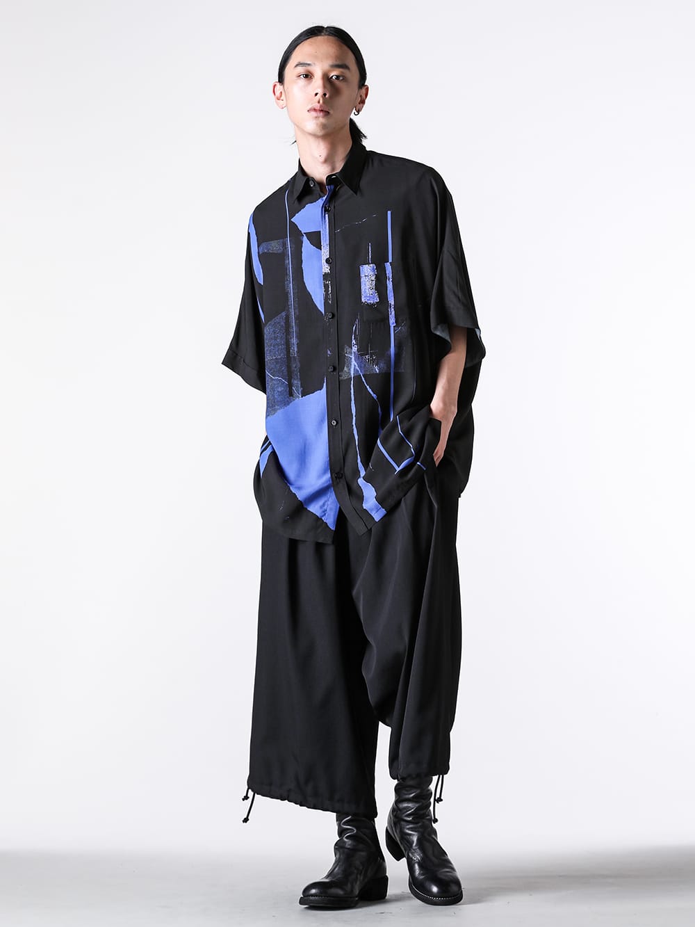 Ground Y - 2025SS - Front Dolman Short Sleeve Big Shirt ARTICLE (Blue) - Oversized short-sleeved dolman shirt - GP-B11-202 blue - Front Dolman Short Sleeve Big Shirt ARTICLE 1-0016